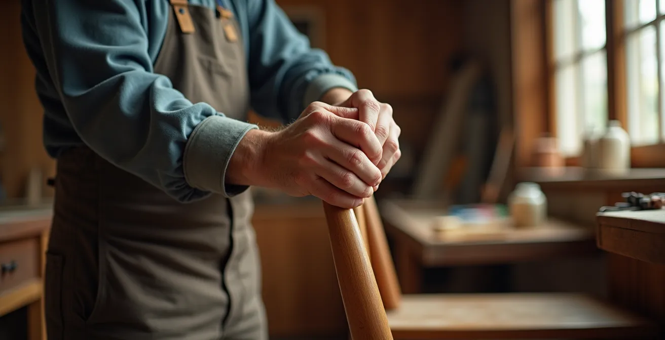 Détail d'assemblage artisanal sur mobilier de jardin en bois